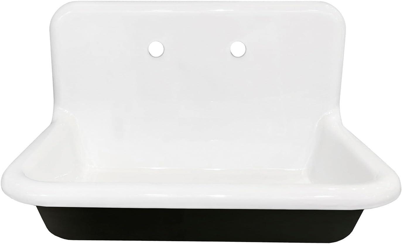 Kingston Brass Towne 30-Inch Cast Iron Wall Mount 2-Hole Single Bowl Kitchen Sink