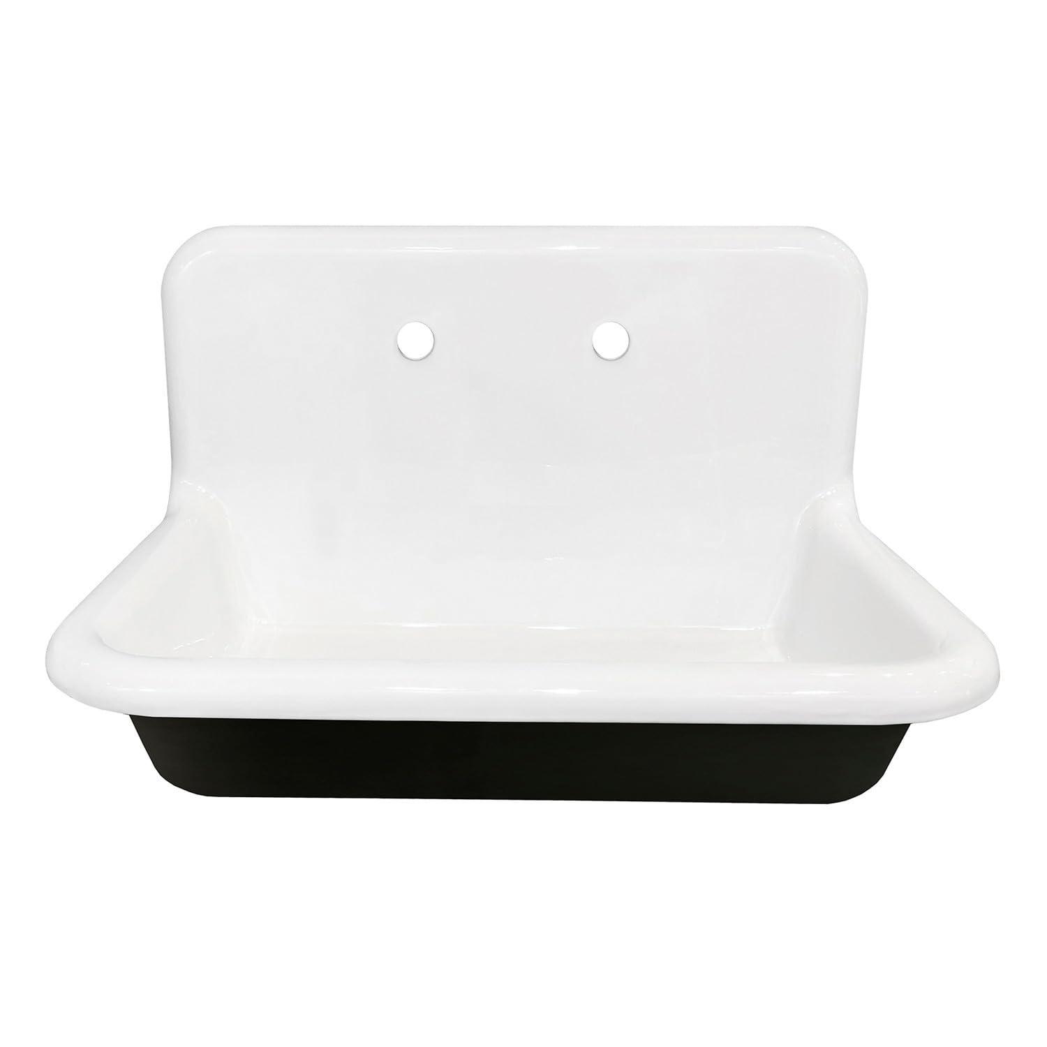 Kingston Brass Towne 30-Inch Cast Iron Wall Mount 2-Hole Single Bowl Kitchen Sink