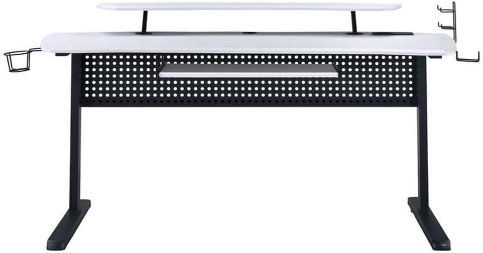 Vildre Gaming Desk with USB Port Black/White - Acme Furniture: Hutch, Power Outlets, Cupholder, Controller Stand