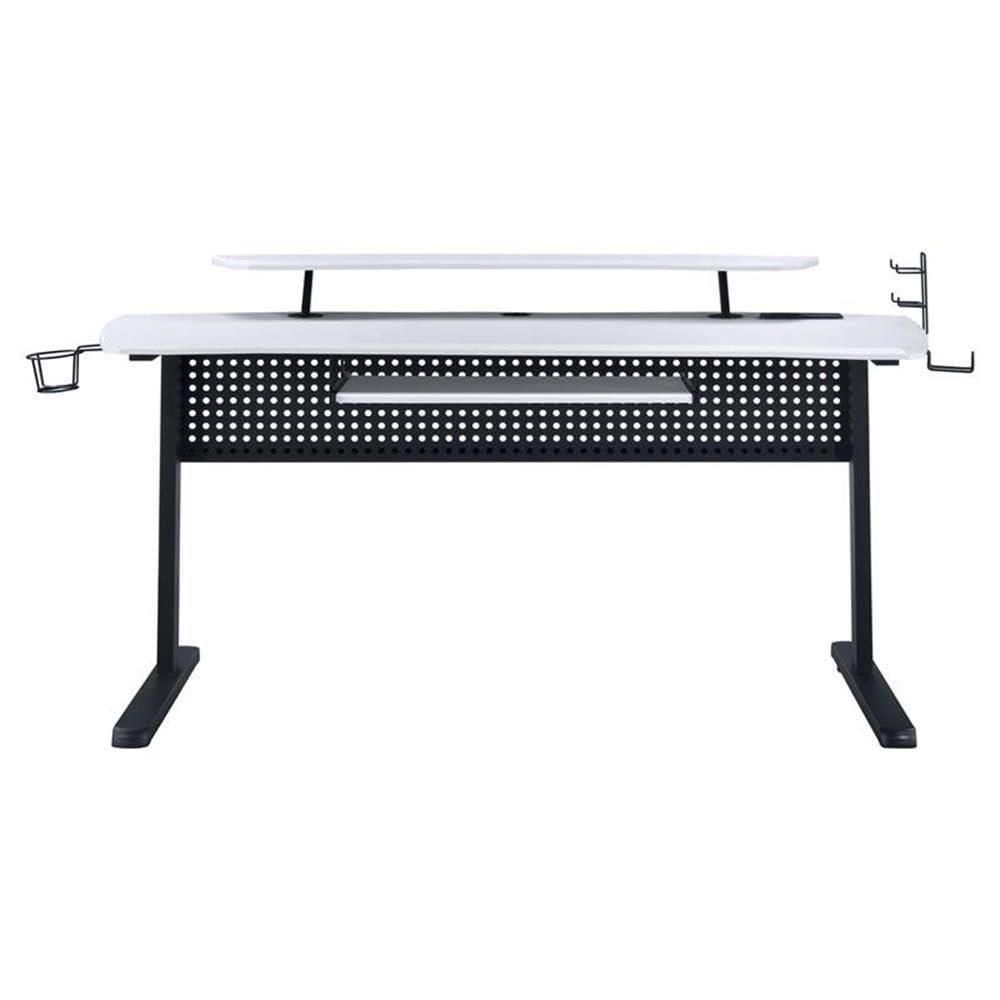 Vildre Gaming Desk with USB Port Black/White - Acme Furniture: Hutch, Power Outlets, Cupholder, Controller Stand