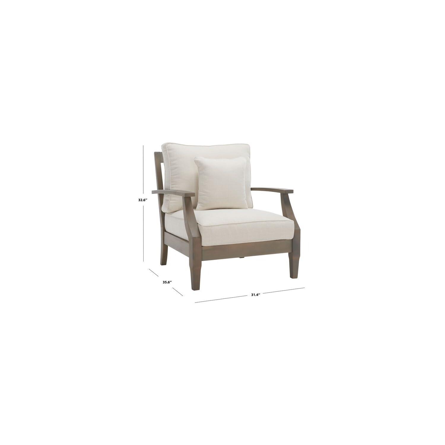SAFAVIEH Couture Martinique Coastal Eucalyptus Wood Solid Armchair, Natural/Grey