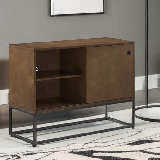 Byron Media Console Brown/Black - Crosley: Sliding Door, Adjustable Shelf, Cable Management