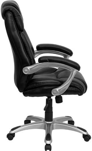 BizChair High Back Black LeatherSoft Layered Upholstered Executive Swivel Ergonomic Office Chair with Silver Nylon Base and Arms