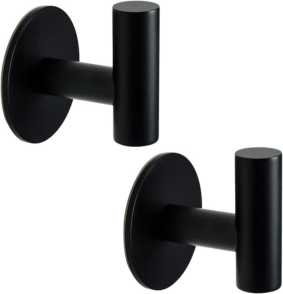 MODANU 2 Pack Stainless Steel Bathroom Towel Hook Robe Hook Shower Kitchen Wall Hanging Hooks No Drill Wall Mount, Matt Black