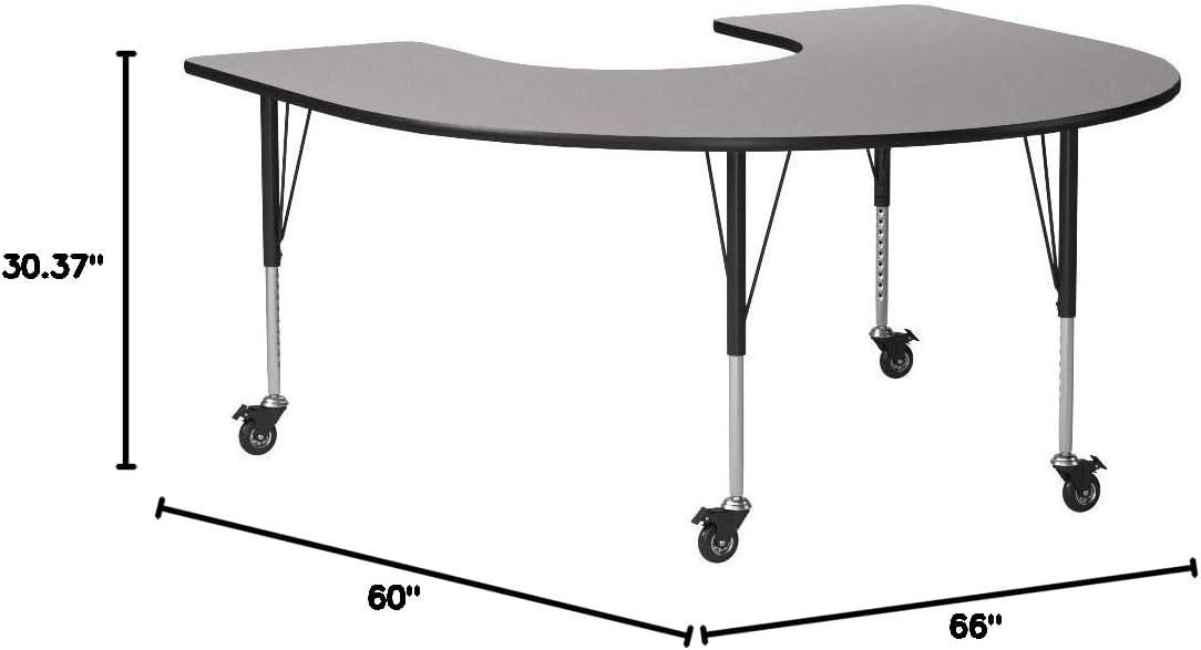 Flash Furniture Wren Mobile 60''W x 66''L Horseshoe Grey Thermal Laminate Activity Table - Standard Height Adjustable Legs