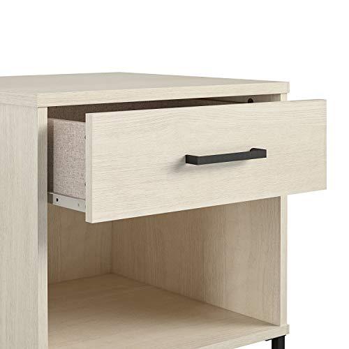 Ivory Oak Rustic Modern Nightstand with Drawer and Open Cubby