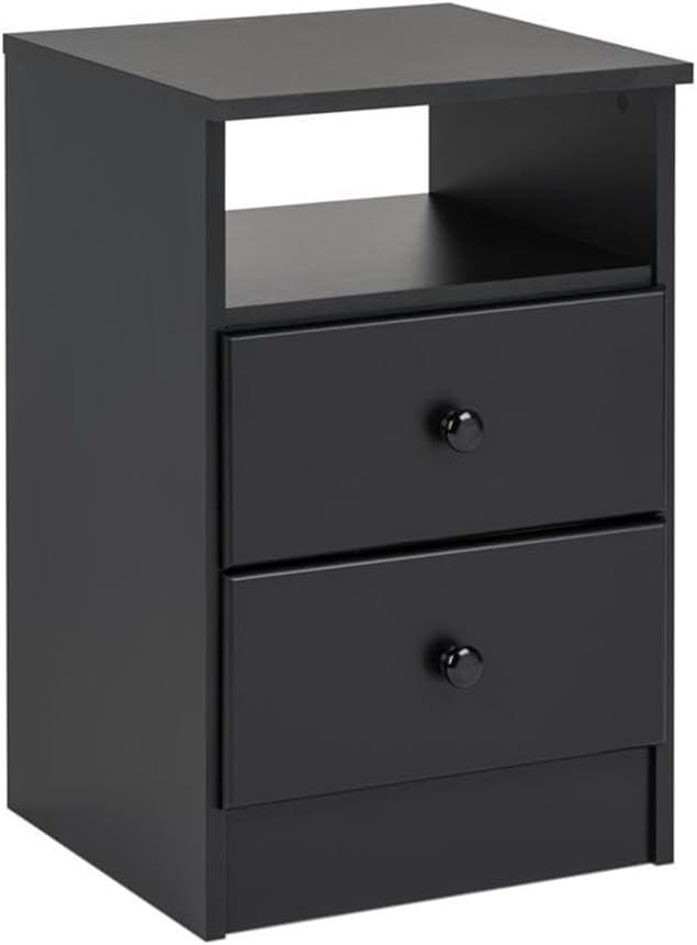 Prepac Astrid 2 Drawer Nightstand White: Modern Style, MDF, Includes Anti-Tip Hardware, for All Ages