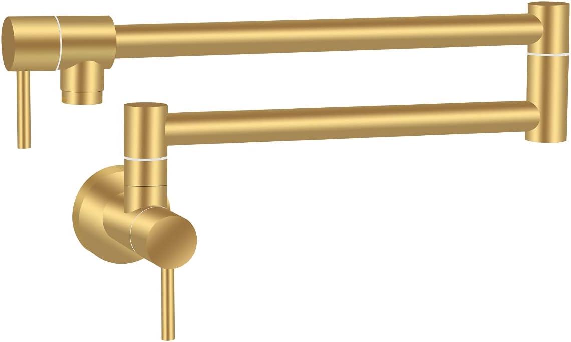 Brushed Gold Stainless Steel Wall Mount Pot Filler Faucet