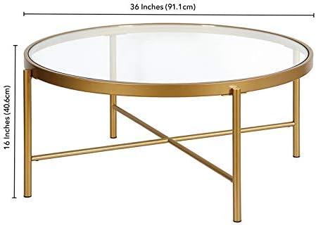 Metal 36" Round Glass Top Coffee Table in Brass - Henn&Hart