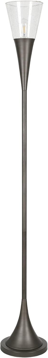 Moura Torchiere Floor Lamp with Glass Shade in Aged Steel/Seeded