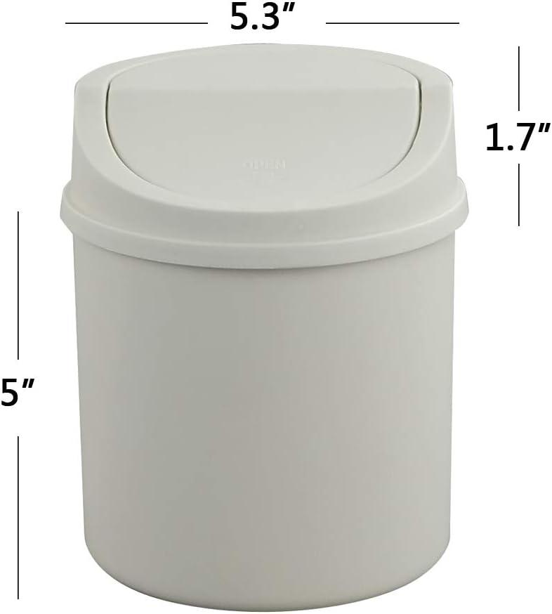 White Plastic Cylindrical Desktop Trash Can with Swing Lid