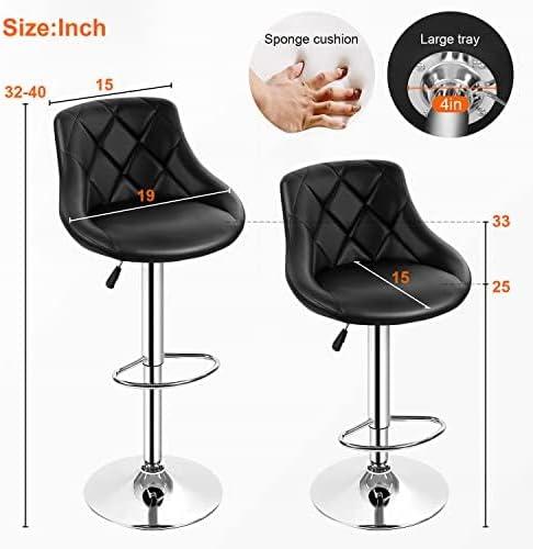 MarketLane Bar Stools Set of 2,Modern PU Leather,Armless with Backrest Swivel Bar Stools,Height Adjustable Swivel Barstool Hydraulic Island Bar Stools Armless Kitchen Counter Bar Chairs,Black