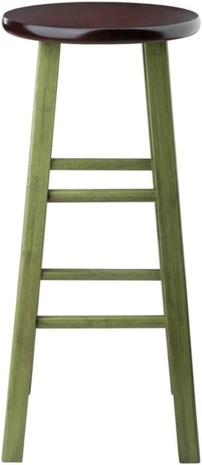 29" Ivy Barstool - Green - Winsome: Round Wooden Stool, Fixed Height, Spot Clean, No Assembly Required