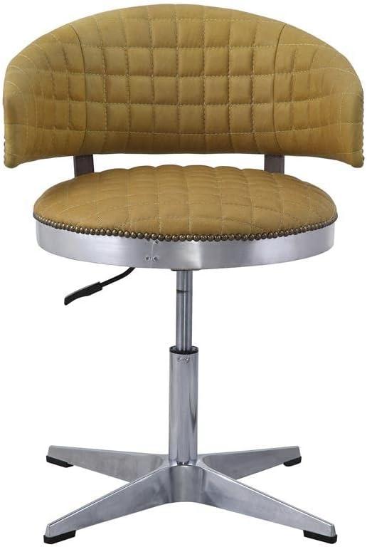 24" Brancaster Turmeric Leather Accent Chair with Swivel & Chrome Base - Acme Furniture