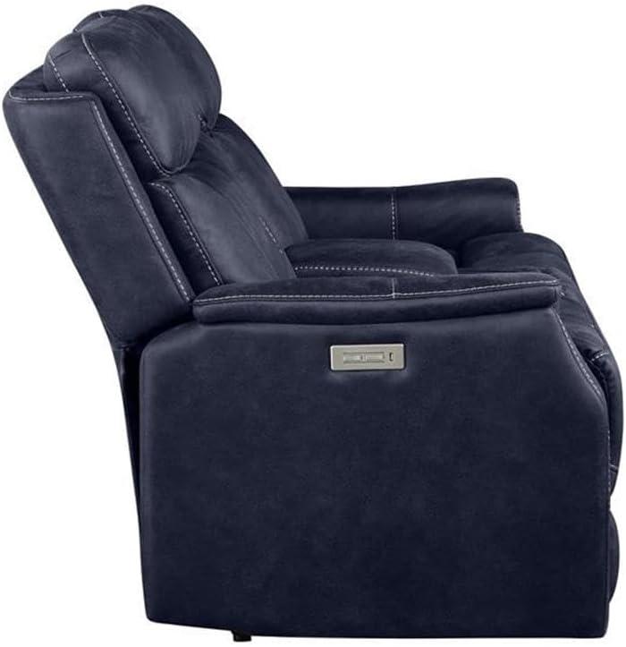 Steve Silver Valencia Leatherette Dual Power Reclining Loveseat with Console, Ocean Blue