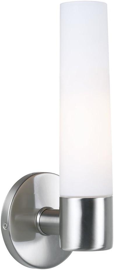 Saber Brushed Nickel Cylinder Wall Sconce with Etched Opal Glass Shade