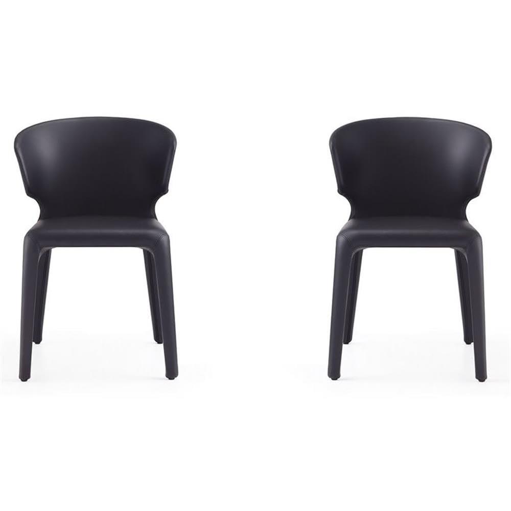 Set of 2 Conrad Faux Leather Dining Chairs Saddle - Manhattan Comfort: Mid-Century Modern, Metal Frame, Cushioned