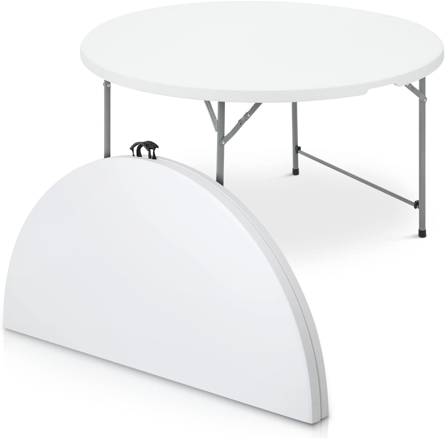 Magshion Round Foldable Table, 4.5Ft Heavy Duty Commercial Event Wedding Party Desk, for 6 to 8 Seat, White