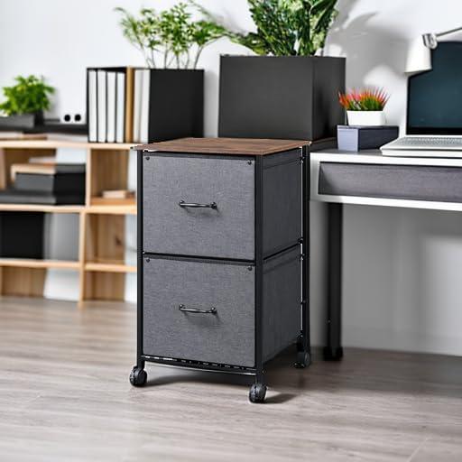 DEVAISE 2 Drawer Mobile File Cabinet, Rolling Printer Stand, Fabric Vertical Filing Cabinet fits A4 or Letter Size for Home Office, Rustic Brown