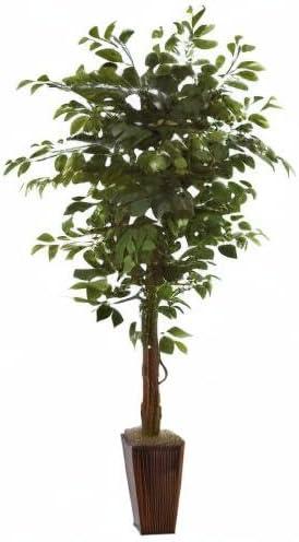 Nearly Natural 6-ft Ficus Tree with Bamboo Planter