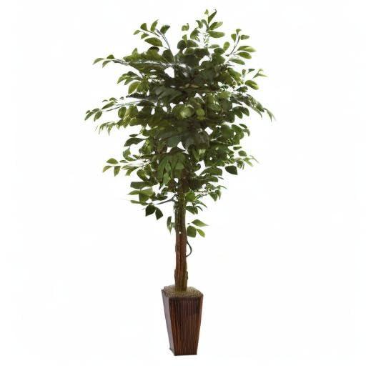 Nearly Natural 6-ft Ficus Tree with Bamboo Planter