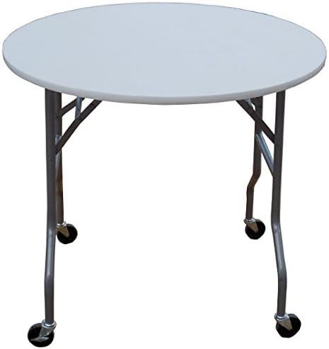 36 inch Round Folding Cake Table on Wheels w/ White Top