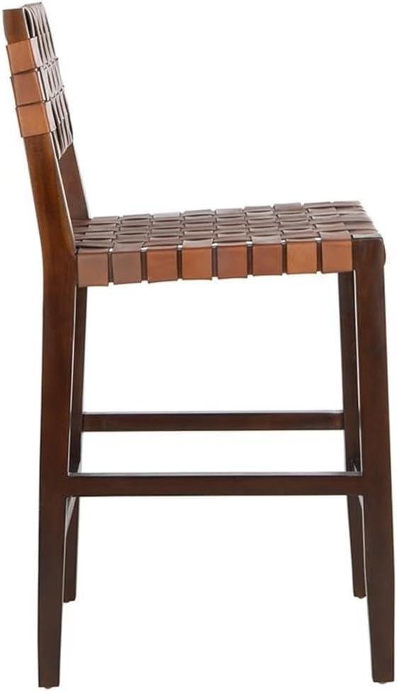 Paxton Woven Leather Counter Stool - Cognac/Walnut Finish - Safavieh