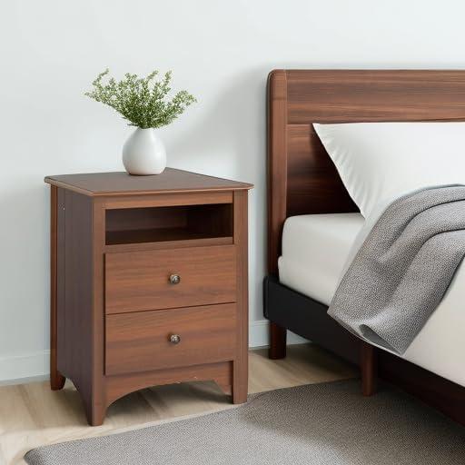 Open Shelf Nightstand Cherry - Monterey: Prepac Bedroom Side Table with Storage Shelf & Metal Glides