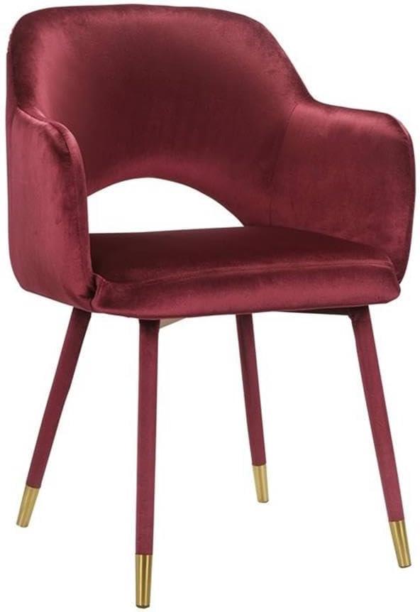 ACME Applewood Velvet Upholstered Accent Chair in Bordeaux Red and Gold