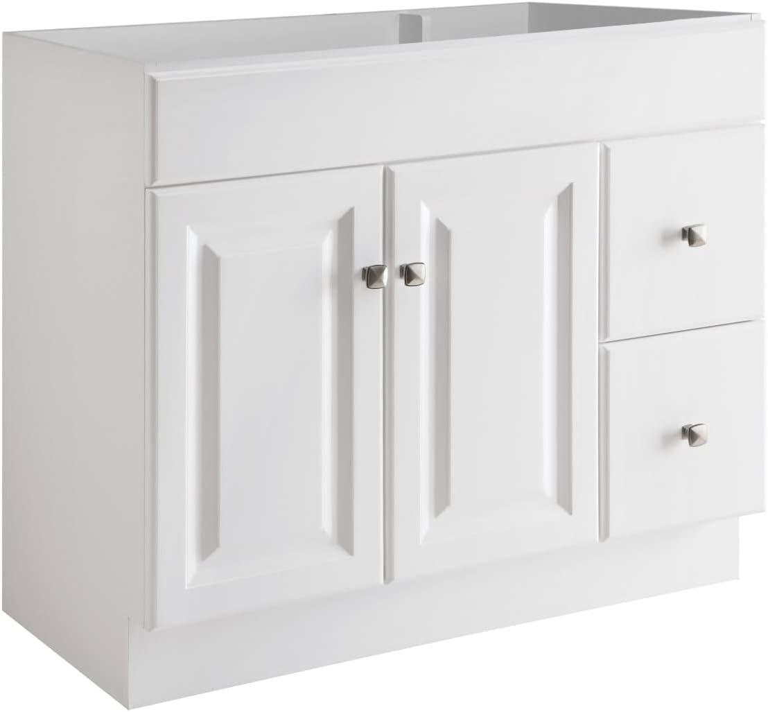 Wyndham 36" White Solid Wood Bathroom Vanity with Satin Nickel Hardware