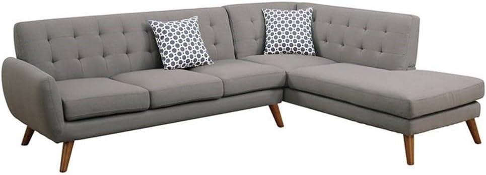 Mid-Century Modern Gray Fabric Sectional Sofa Set with Tufted Back