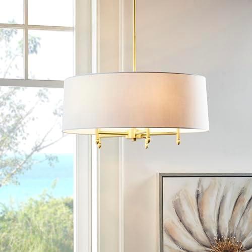Hampton Hill Presidio 5-Light Dimmable Chandelier with Drum-shaped Fabric Shade & Adjustable Height