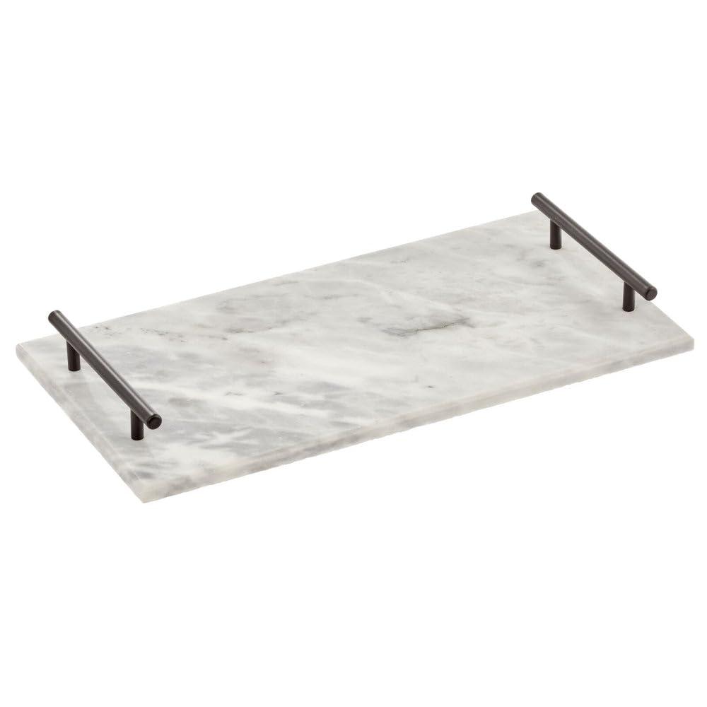 mDesign Marble Serving Tray Board with Handles for Entertaining