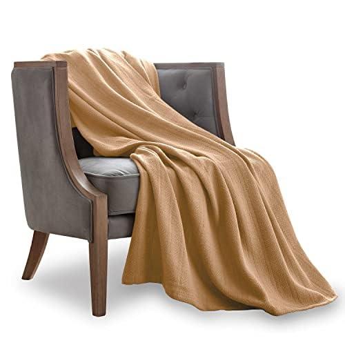 Woven Tan Cotton Twin Blanket
