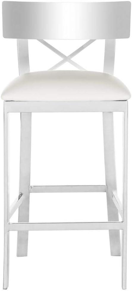 Zoey 35"H Stainless Steel Cross Back Counter Stool - FOX2035 - White - Safavieh Couture