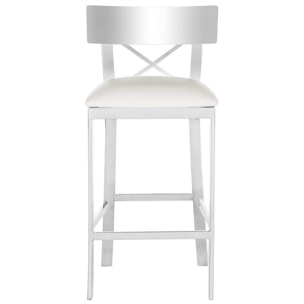 Zoey 35"H Stainless Steel Cross Back Counter Stool - FOX2035 - White - Safavieh Couture