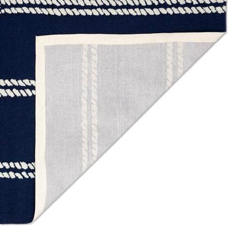 Coastal Charm Navy Blue Hand-Tufted Synthetic Rectangular Rug