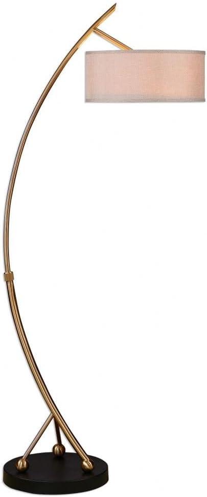 Uttermost Vardar Iron and Fabric Curved Floor Lamp in Brushed Brass/Beige