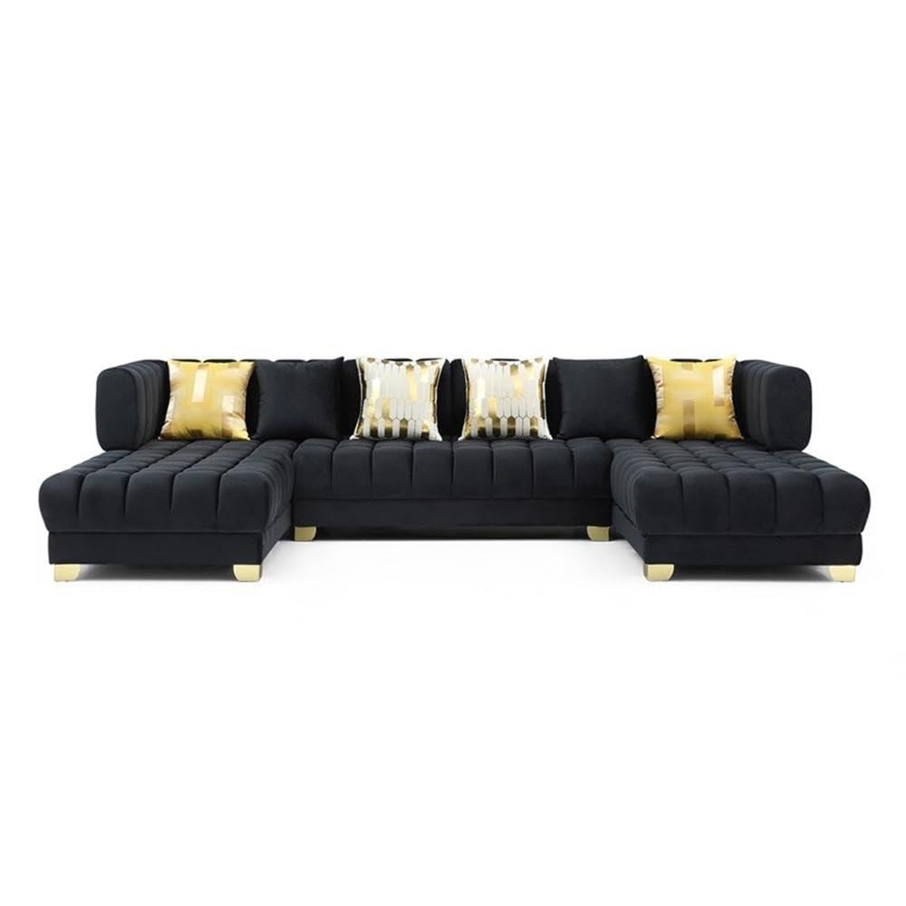 Better Home Products Marigold U-Shaped Velvet Sectional Sofa in Black