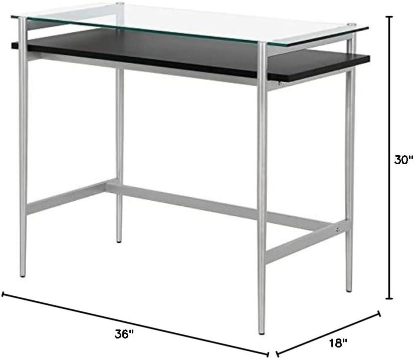 Silver and Black Glass Writing Desk with Graduated Legs