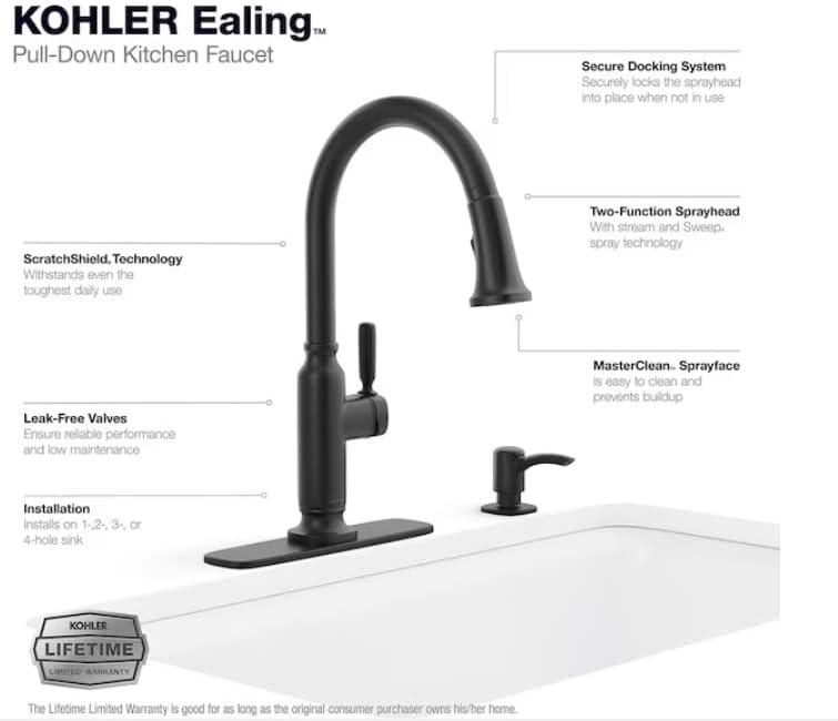 Matte Black Single Handle Pull-Down Kitchen Faucet with Soap Dispenser