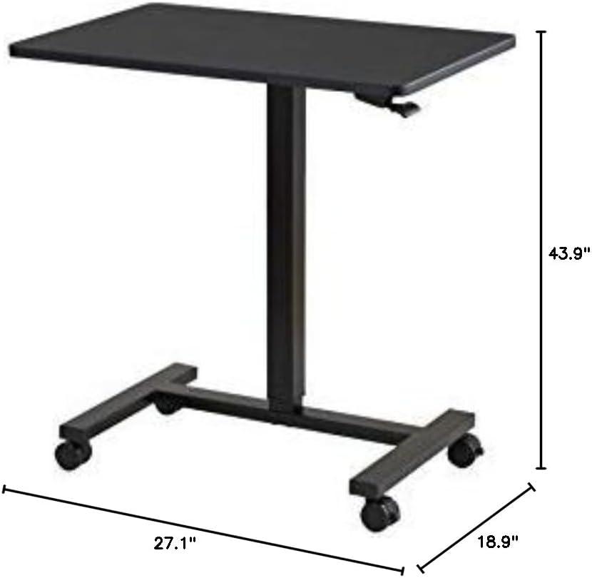 Sunjoy 27" Black Sit-Stand Adjustable Laptop Office Table Writing and Study Pneumatic Portable Standing Desk Cart with Four Locking Casters