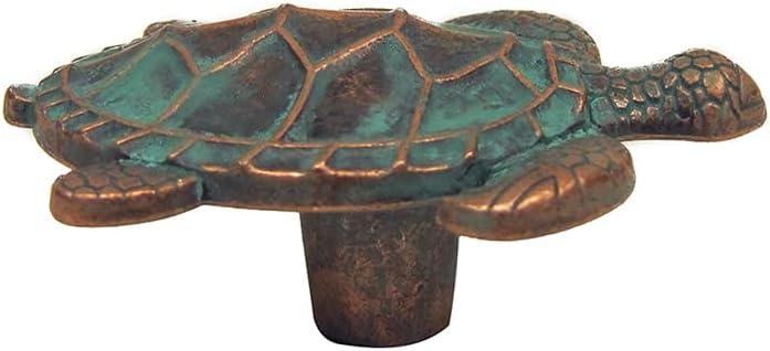 Verdigris Copper Sea Turtle Cabinet Door Dresser Drawer Pull Knob Kitchen Bathroom Nautical Hardware Ocean Decor