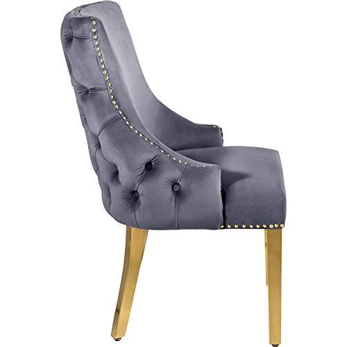 Luxe Grey Velvet Upholstered Dining Chair with Gold Metal Legs