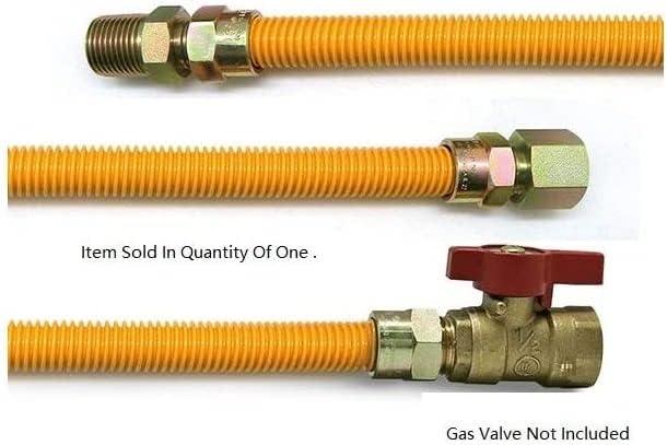 EZ-Fluid 48" Corrugated Stainless Steel Yellow Epoxy Coated Gas Flexible Supply Connector Line For Appliance,Water Heater,Boilers,Fryers,Stoves with 3/8" FIP or 1/2" MIP x 1/2" FIP (1)