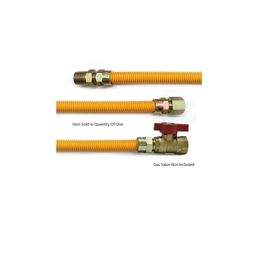 EZ-Fluid 72" Corrugated Stainless Steel Yellow Epoxy Coated Gas Flexible Supply Connector Line For Appliance,Water Heater,Boilers,Fryers,Stoves with 3/8" FIP or 1/2" MIP x 1/2" FIP (Pack of 1)