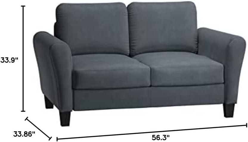 Lifestyle Solutions Alexa Loveseat with Rolled Arms, Gray Fabric