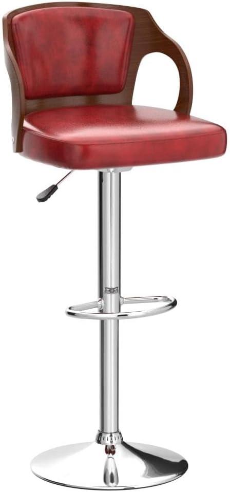 BestOffice Modern Bar Stool Set Of 2 Beech Barstools Height Adjustable Counter Stools PU Leather For Home Kitchen Dining Room Stools,Red