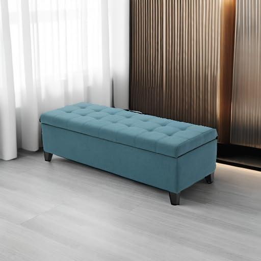 Mission Storage Ottoman - Dark Teal - Christopher Knight Home: Upholstered, Tufted Top, Rectangular Shape