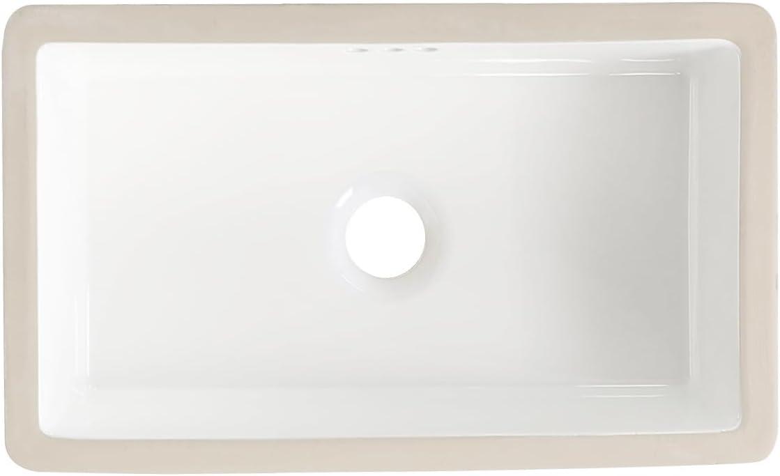 22" x 16" Undermount Bathroom Sink White Ceramic Bathroom Sink Rectangular Undermount Sink